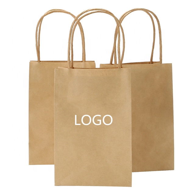 Wholesale Biodegradable Takeaway Food Packaging With Handle Brown Kraft Paper Bags